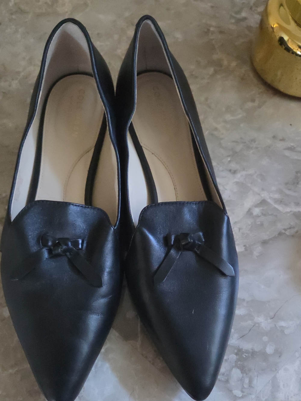 Cole Haan Black Pointed-Toe Bow Loafers